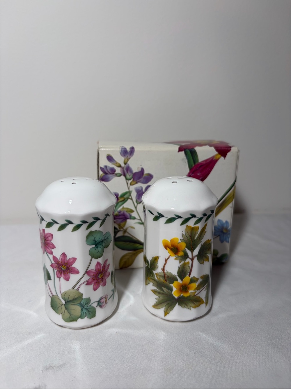 Mikasa Porcelain Floral Salt & Pepper Shakers in Pink, Yellow & Green